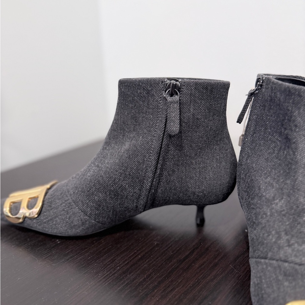 Balenciaga Black Denim BB Knife Kitten Heel Booties - Picture 4 of 12